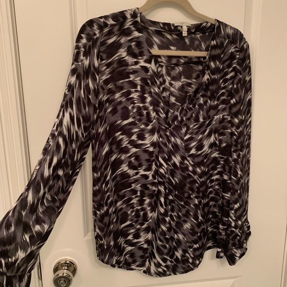 JOIE 100% silk, split V-neck top, size M, black/gray/white, never worn! - Picture 1 of 3